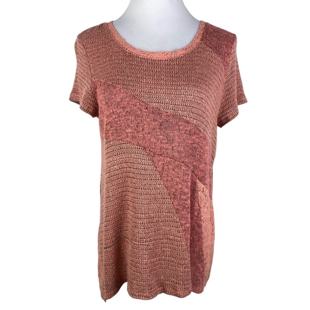 New Directions Peach Lace Knit Short Sleeve Sweater Women's XL